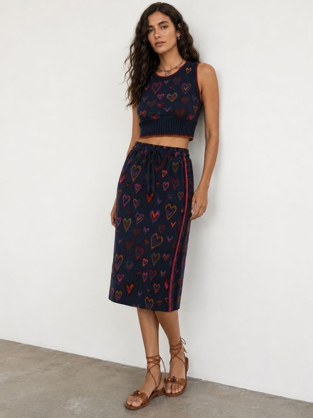 FARM Rio Multicolor Heart Print Knit Set (Top & Skirt /2pc Set) – Size PP (XS)